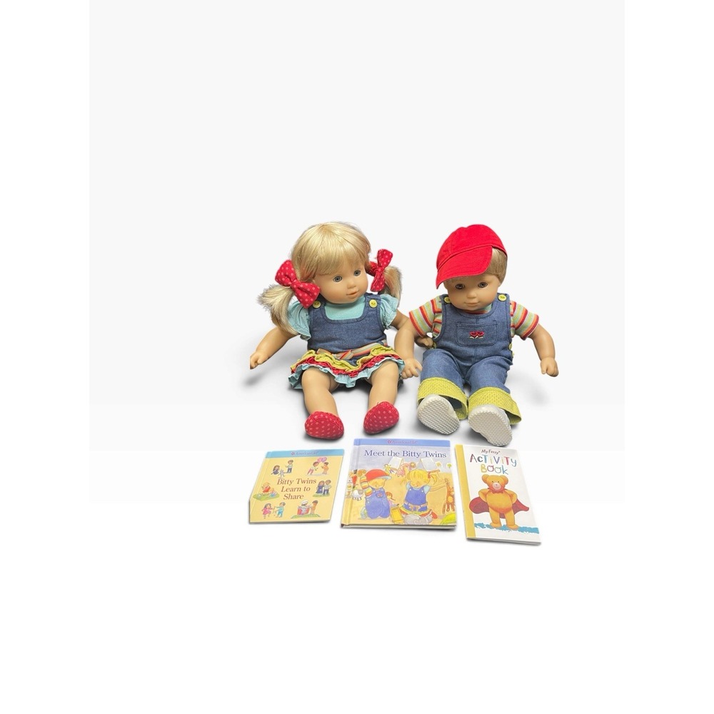 American Girl Bitty Baby Twins Blonde Boy And Girl Dolls EUC Twin With Books